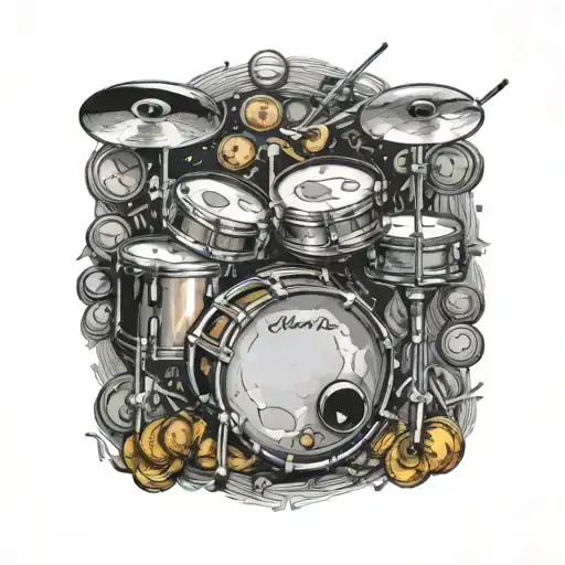 A drum set made out of various coins symbolizing financial success tattoo design idea