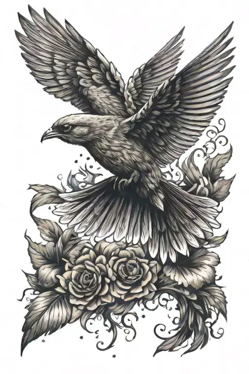 flying nightingale with open wings tattoo design idea