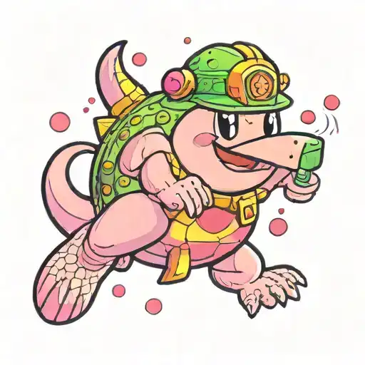 Nintendo Kirby with a small alligator friend  tattoo design idea