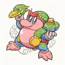 Nintendo Kirby with a small alligator friend  tattoo design idea