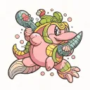 Nintendo Kirby with a small alligator friend  tattoo design idea