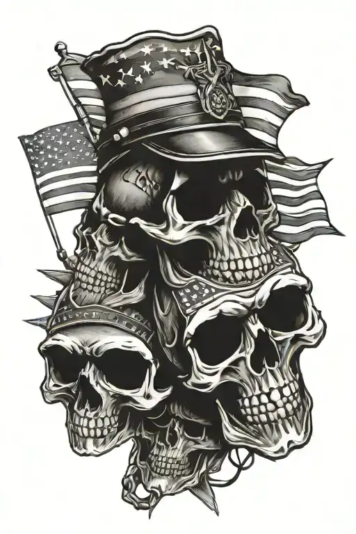 skulls, military, police, American flag tattoo design idea