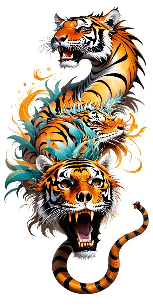 tigers and dragons and skulls surrounded tattoo design idea