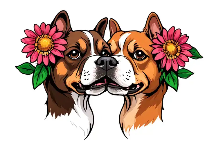 two dog noses with flower  tattoo design idea