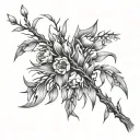 weeping willow branches with tulips and forget me knots tattoo design idea