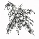 weeping willow branches with tulips and forget me knots tattoo design idea