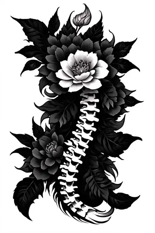 khmer naga spine tattoo with flowers growing tattoo design idea