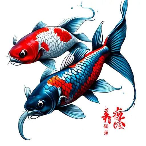 Two blue and red koi fish tattoo design idea