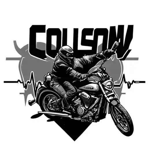 "Colson" ninja motorcycle middle of heartbeat line forming  tattoo design idea