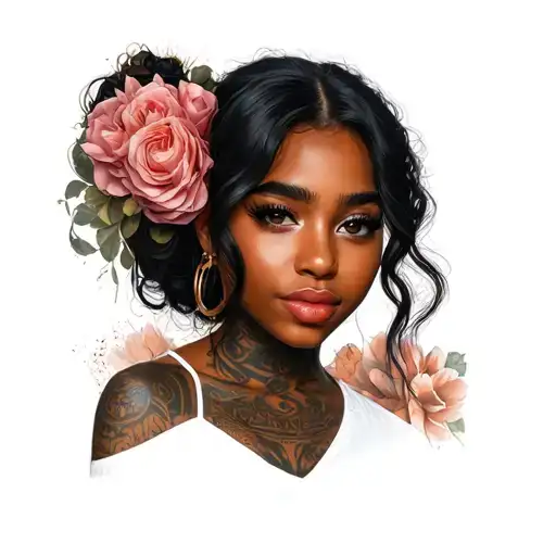 white mixed cute pretty tan skin instagram baddie girl in her early 20s with a nice define chiseled jawline with dark ha tattoo design idea