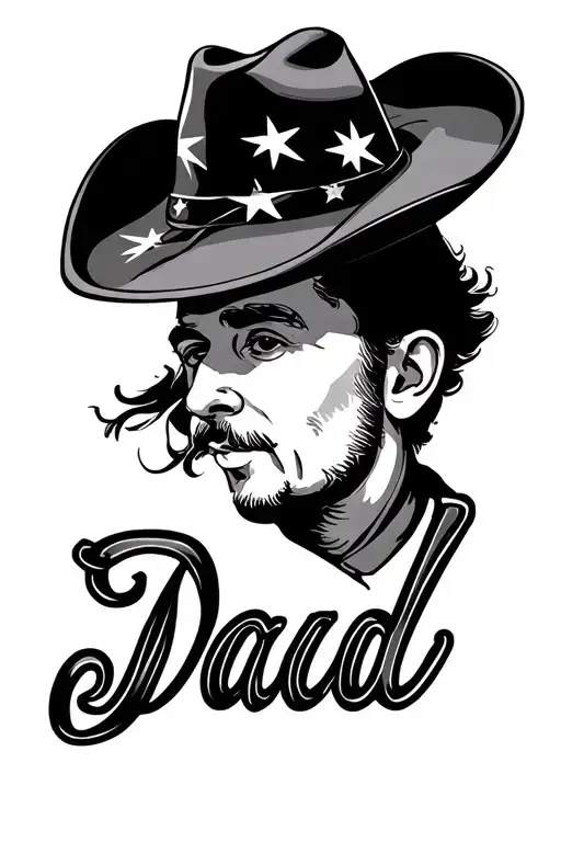 Australian flag tattoo with a black cowboy hat sitting on top with dad written in bold cursive letters  tattoo design idea