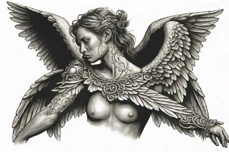 angel worrior back of the neck tattoos tattoo design idea