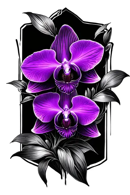 black and violet orchid with rosario and cruz sola tattoo design idea