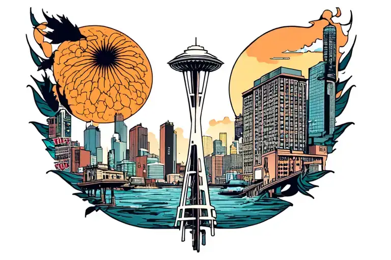 Seattle themed tattoo sleeve tattoo design idea