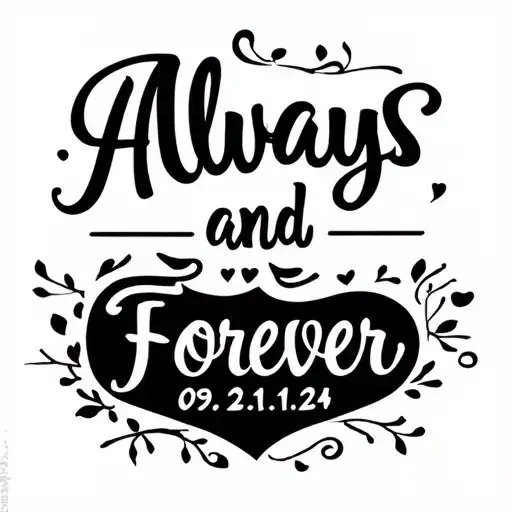 A music time signature notation bar with the song always and forever with a wedding date of 09.21.24 tattoo design idea