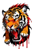 an evil tiger with battle scars and blood dripping from its mouth that is protecting a dragon tattoo design idea