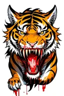 an evil tiger with battle scars and blood dripping from its mouth that is protecting a dragon tattoo design idea