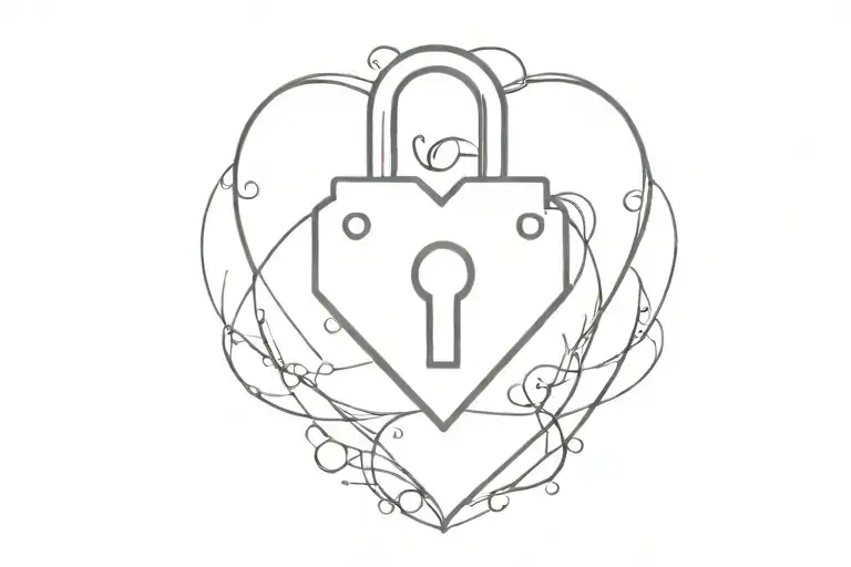 symbol with 444 in the middle of a heart shaped lock tattoo design idea