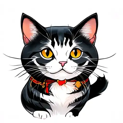 Japanese style cat tattoo design idea