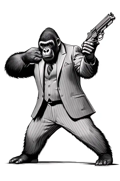 gangster gorilla in a pinstripe suit holding a gun tattoo design idea