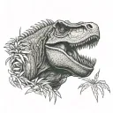 trex emerging from the jungle tattoo design idea