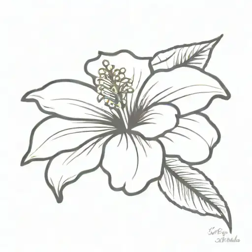 godspeed in script attached to hibiscus flower tattoo design idea