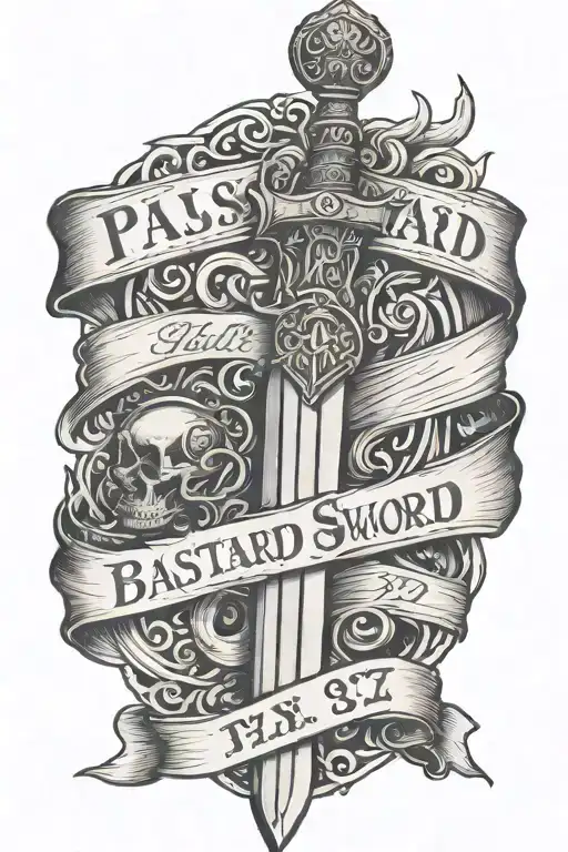 bastard sword with a banner running horizontally reading Psalms 3:27 tattoo design idea