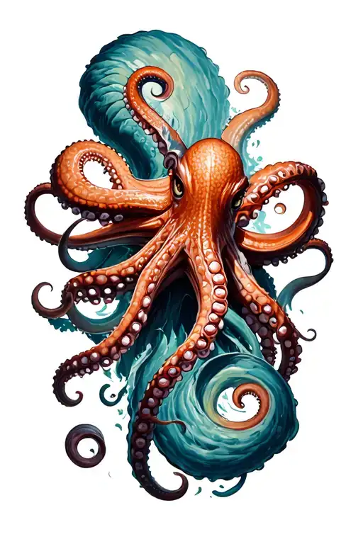 A huge octopus fighting Vikings on the shores of the Scandinavian Sea tattoo design idea