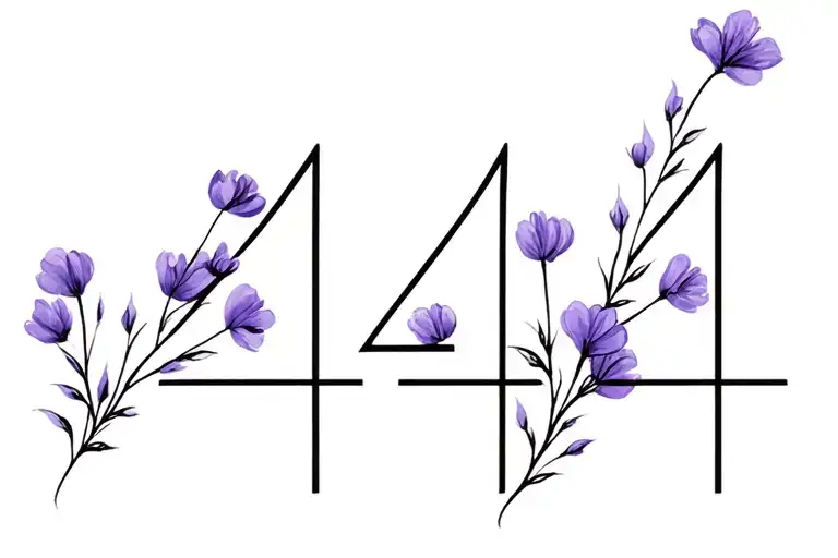 444 numbers with purple flowers blooming tattoo design idea
