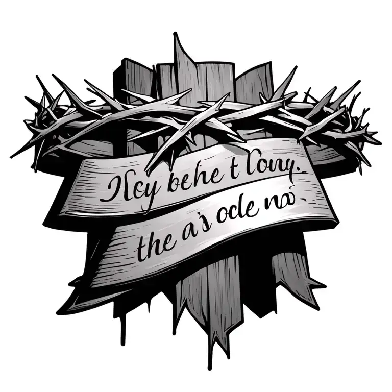 cross with crown of thorns on top with bible verse tattoo design idea