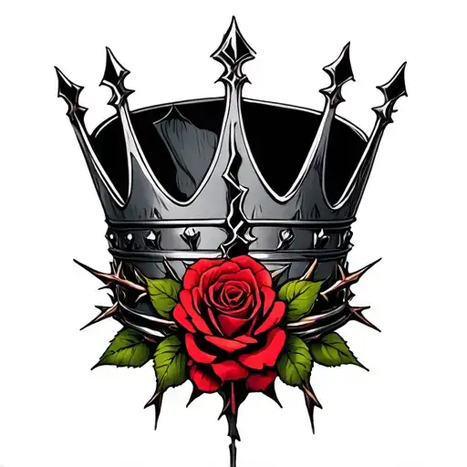 "broken" broken crown with roses thorns tattoo design idea