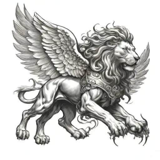 lion, st michael archangel tattoo design idea