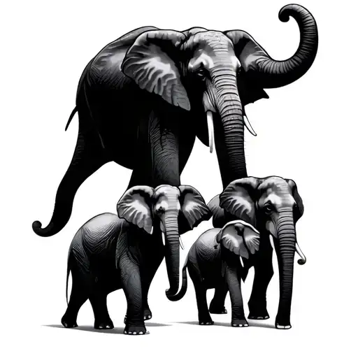 Family of 4 Elephant walking forward tattoo design idea