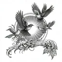 sun rays with birds flying at bottom part tattoo design idea