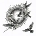 sun rays with birds flying at bottom part tattoo design idea