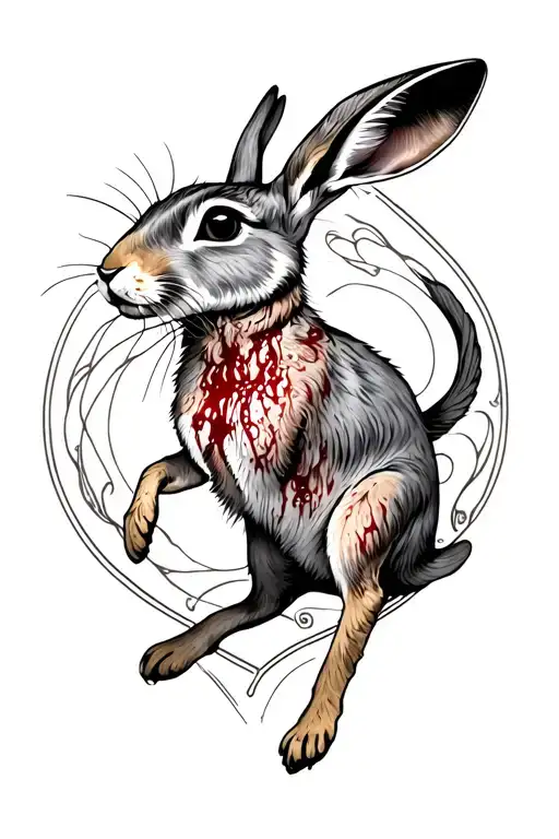 art Nouveau running bloody hare tattoo design idea