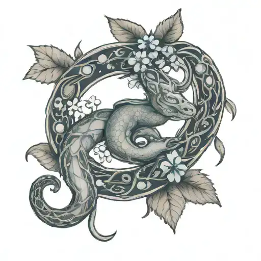 Ouroboros with Forget-me-not tattoo design idea