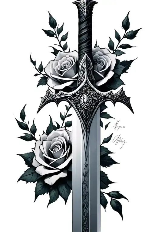 skyrim daedric sword, roses tattoo design idea