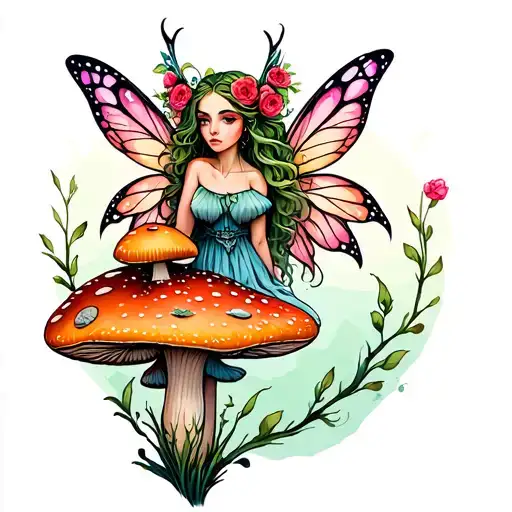 gothis fairy with mushroom fairy tattoo design idea