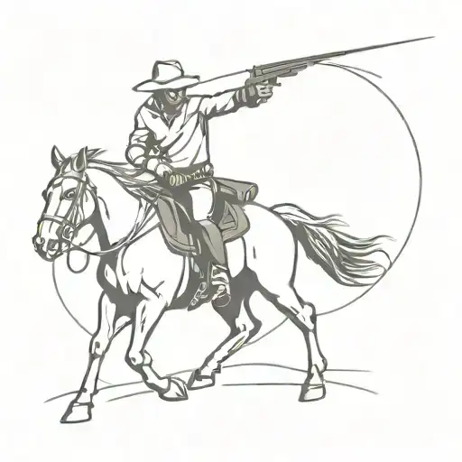 cowboy on horse running with the cowboy shooting his revolver tattoo design idea