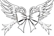The word "angel" with a bow tattoo design idea