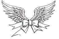 The word "angel" with a bow tattoo design idea
