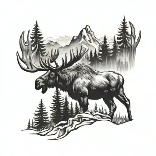 Moose forest mountains inside tattoo design idea