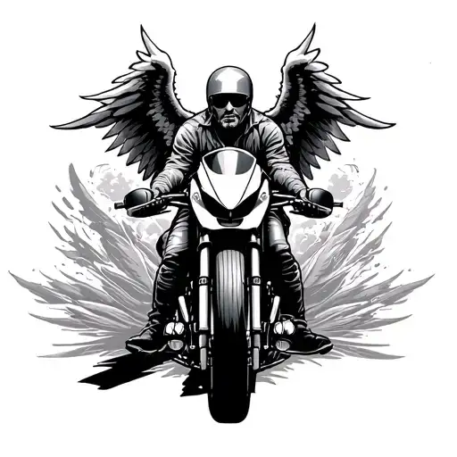 dad angel on sportbike tattoo design idea