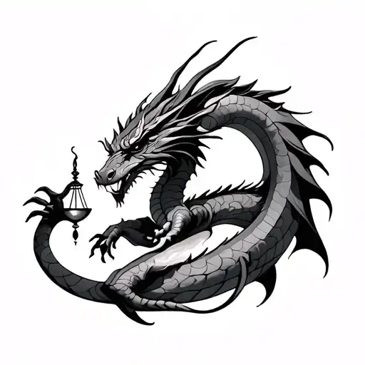 dragon and libra zodiac sign tattoo design idea
