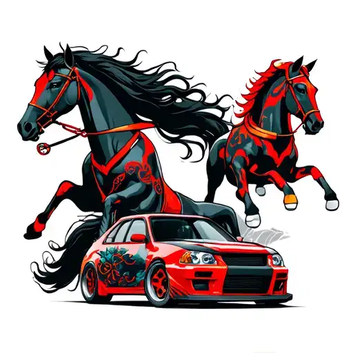 four horsemen of jdm cars tattoo design idea