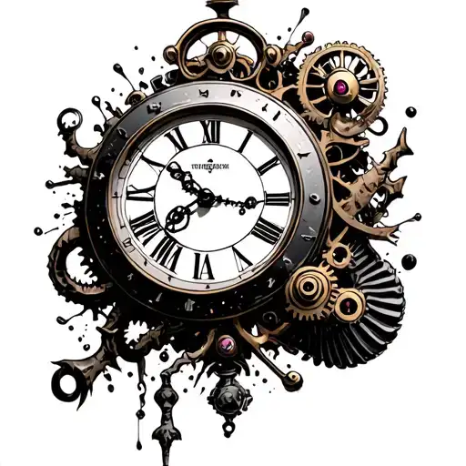 steampunk crumbling clock with marine elements tattoo design idea