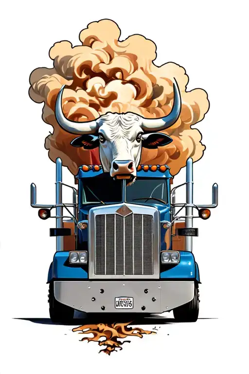 Peterbilt semi truck with a bull coming out of smoke  tattoo design idea