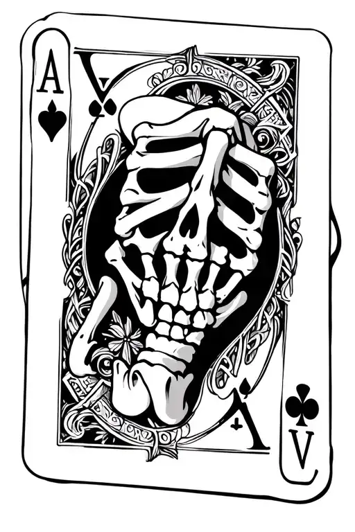 skeleton hand, playing cards, gambling, poker, ace tattoo design idea