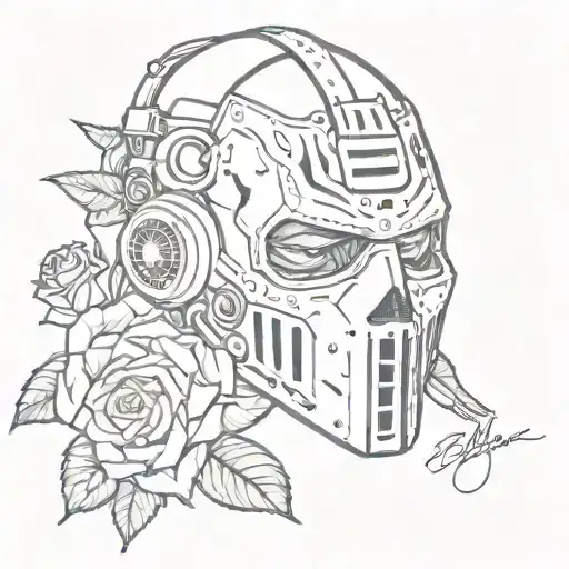 eminem hockey mask with roses coming from the top of the mask tattoo design idea